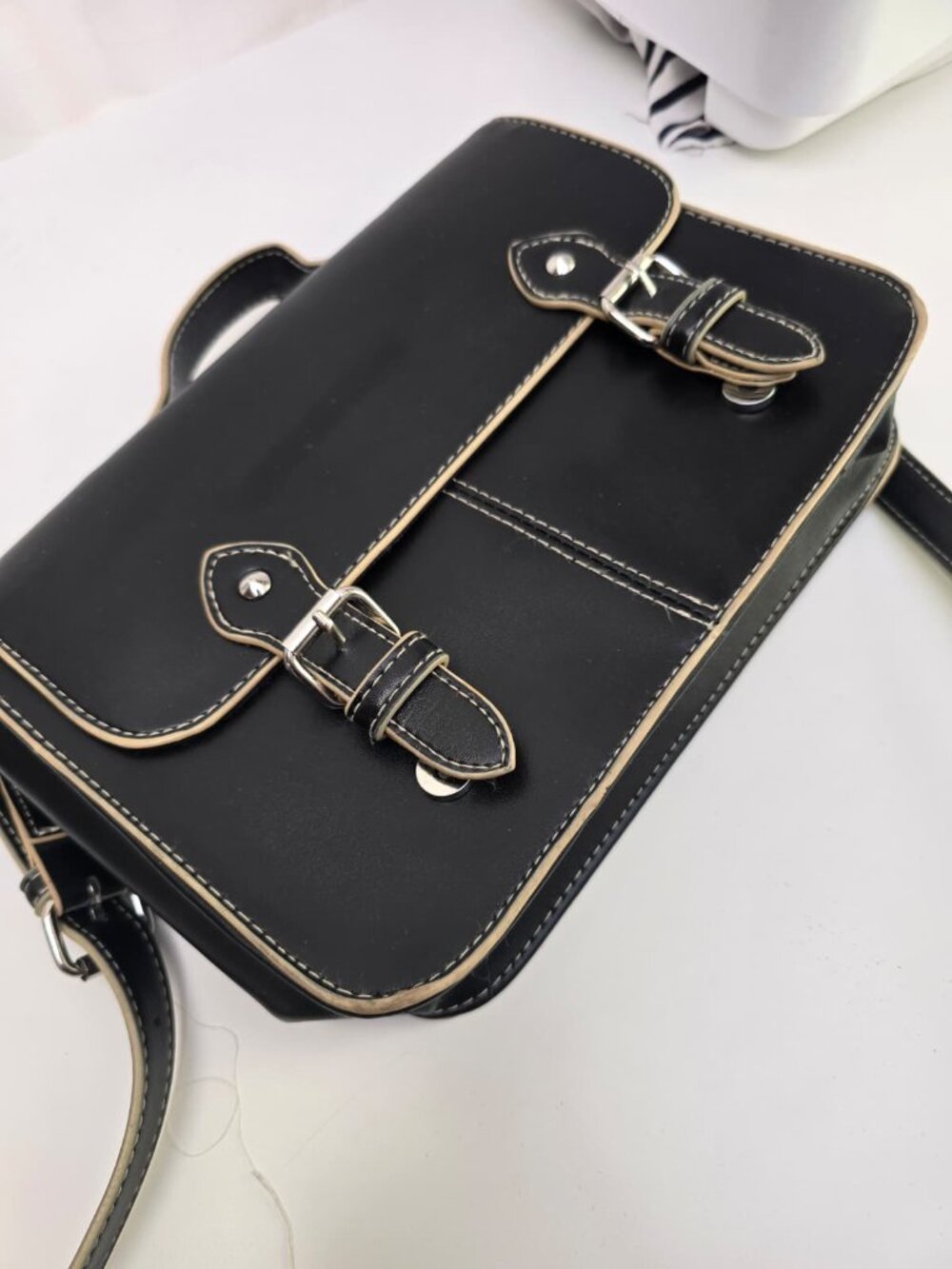 TOPSHOP Black Leather Satchel Bag – Adjustable Strap & Buckle Detail